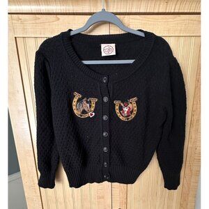 Mischief Made Love on the Ranch Crop Cardigan Pointelle Knit Embroidered SZ XL